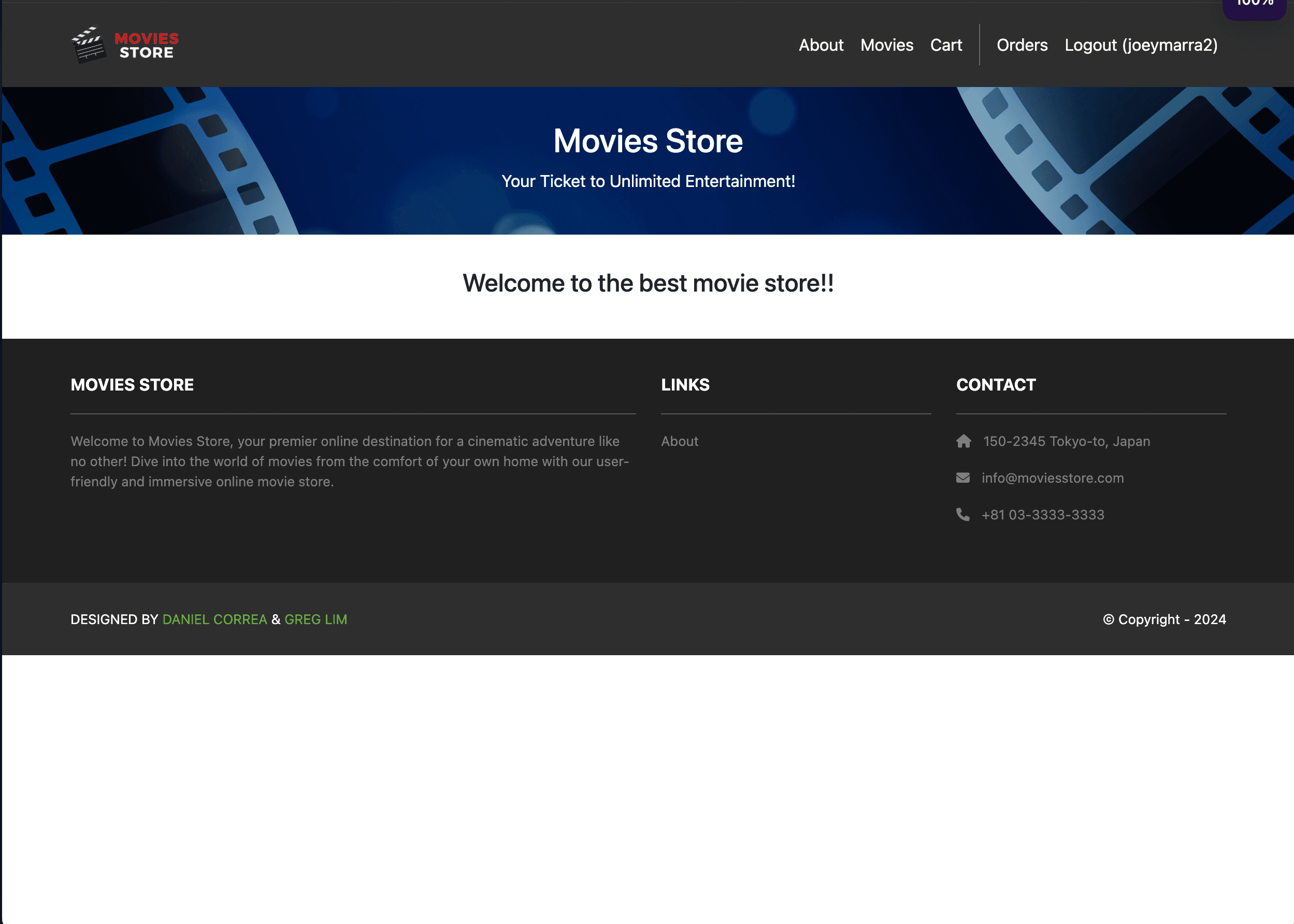 GT Movies Store homepage